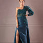 Teal Green Ruffled Sleeve Gown