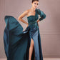 Teal Green Ruffled Sleeve Gown