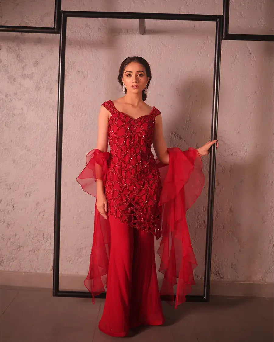 Red cutwork outfit