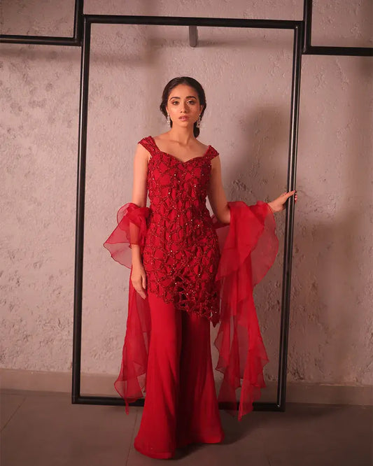 Red cutwork outfit