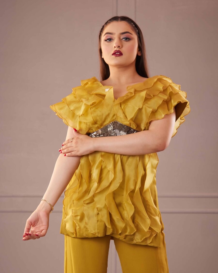 Olive Yellow Ruffled Coordset