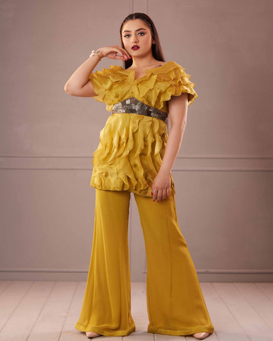 Olive Yellow Ruffled Coordset